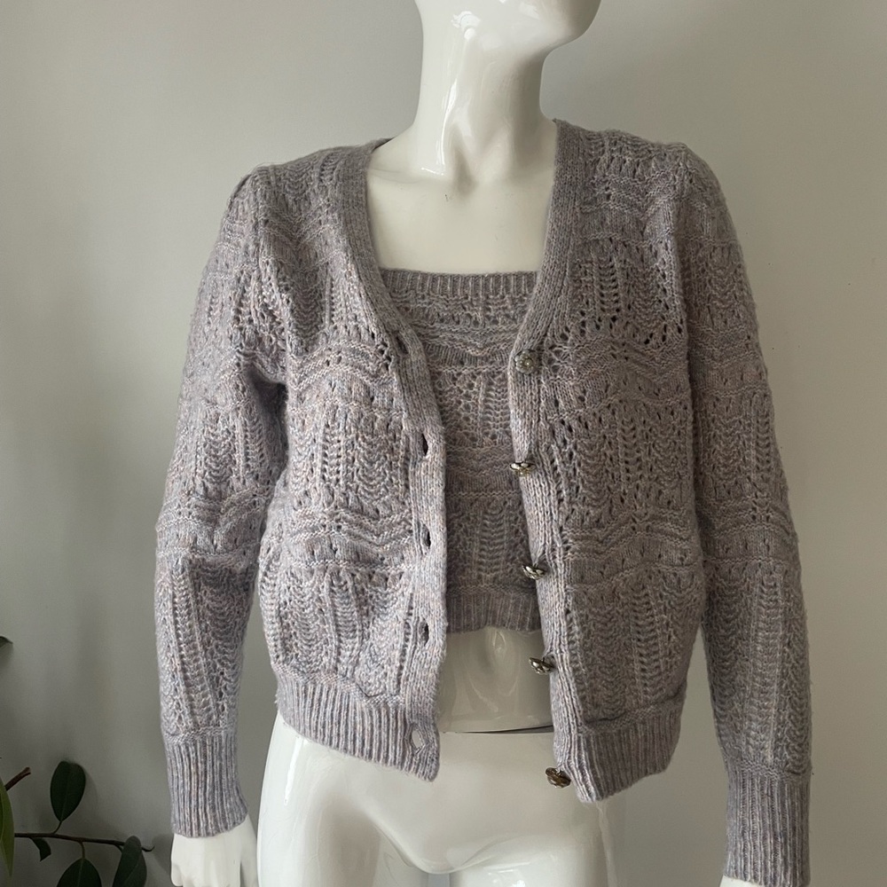 Heartloom Grey Lavender Knit 2-Piece Set sweater cardigan Size Small co ord - Picture 4 of 11